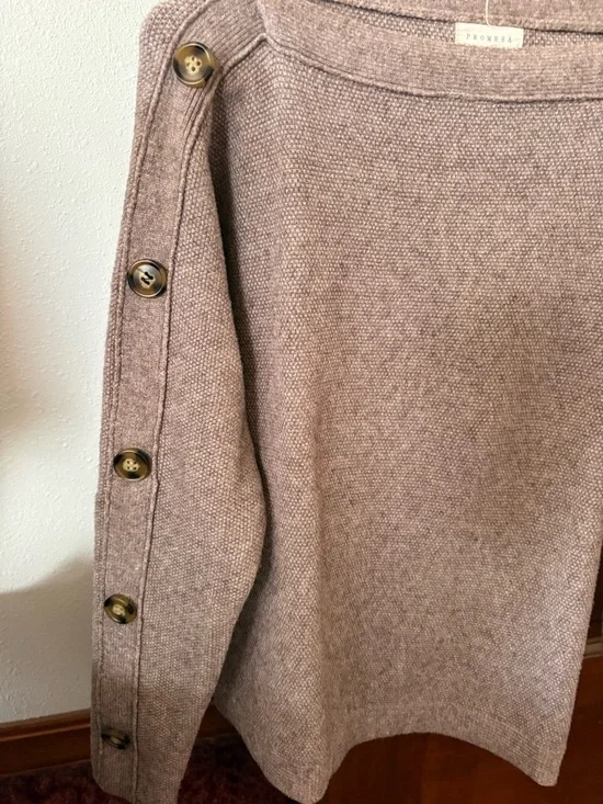 Promesa Off-Shoulder Button Sleeve Sweater in Taupe - Picture 3 of 3